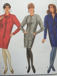 7570  SIMPLICITY 1991  SLIM ZIP LONG SLEEVE DRESS COLLAR OR NOT PATTERN 6-12 UNCUT